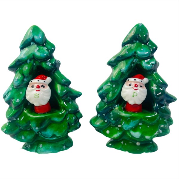 Vintage Holt Howard Santa in Tree Salt & Pepper Shakers Kitschy Christmas MCM Holiday Decoration