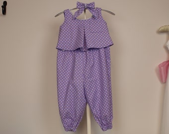 purple sleeveless top and romper pants with hair bow, girl's play outfit, pretty baby set, spring/summer or fall baby outfit, long pants