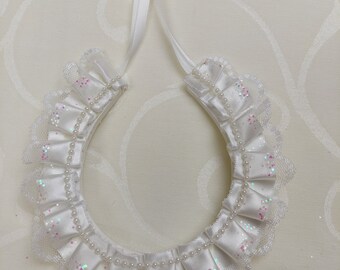 White Satin and Glitter Horseshoe, Wedding Blessing Horseshoe, Satin Bouquet Horseshoe, Gift for Her, Bling Horseshoe, Good Luck Gift