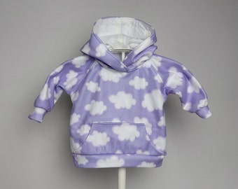 Unisex baby fleece hoodie or car coat, mauve and white hooded coat, fleece hoodie with pocket, warm baby hoodie, soft hooded coat for baby