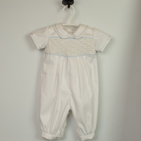 Baby Boys White Smocked Romper, Infant Baptismal or Special Occasion Outfit, Naming Ceremony Outfit, Christening Outfit, Baby Outfit