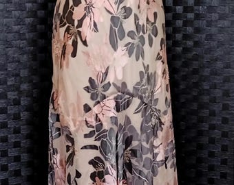 Vintage 90s Pink Silk Devore Midi Dress | Cowl Neck Bias Cut | 1930s Style Burnout Chiffon | Fairycore Romantic Evening Dress