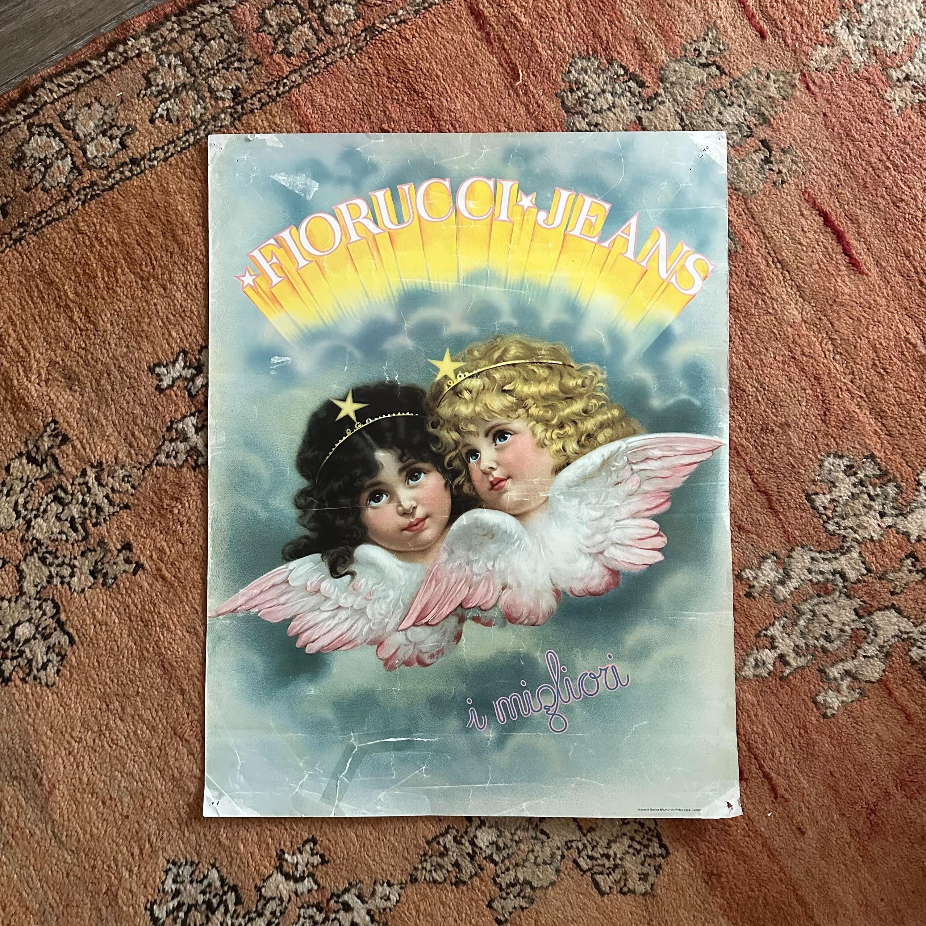 Original 1982 Fiorucci Jeans Angel Poster | Vintage Italian