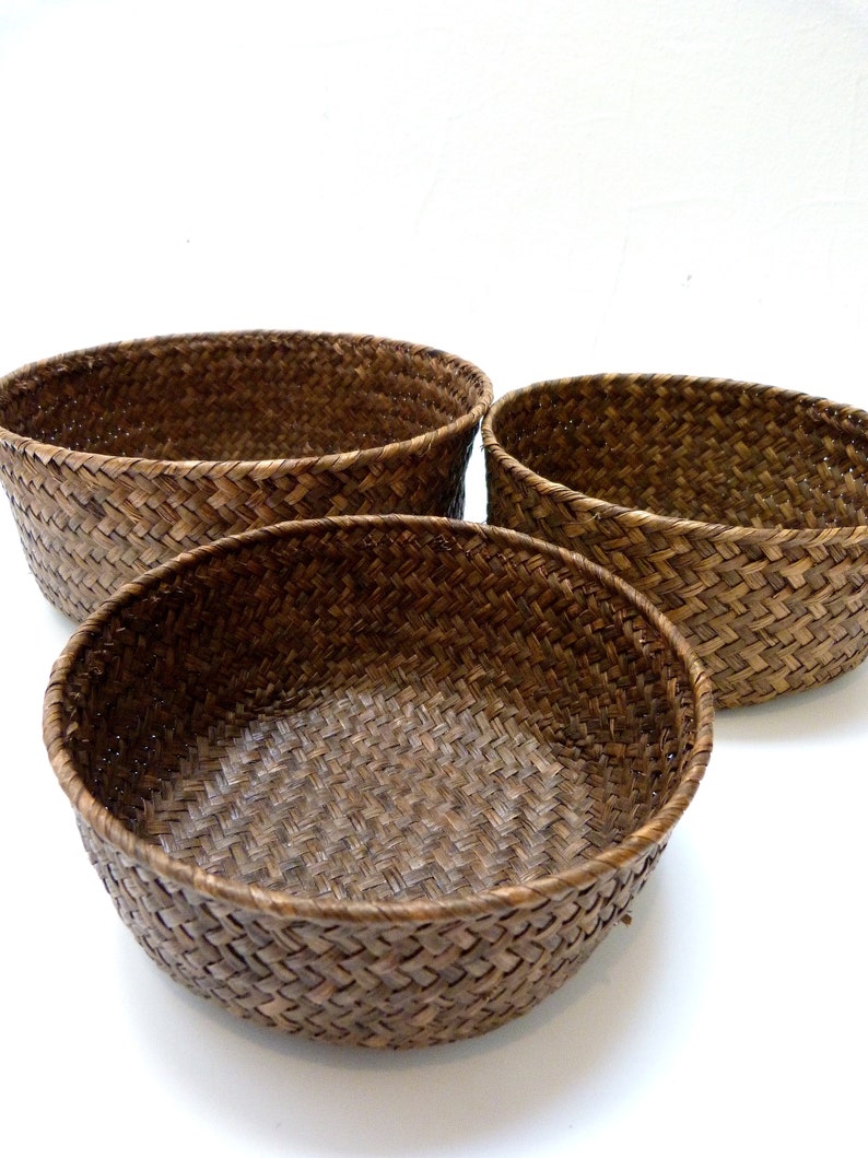 Set of 3 Raffia Nesting Baskets Etsy