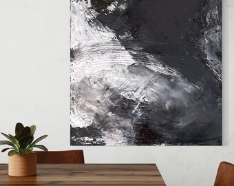 Textured Black & White Abstract on Canvas