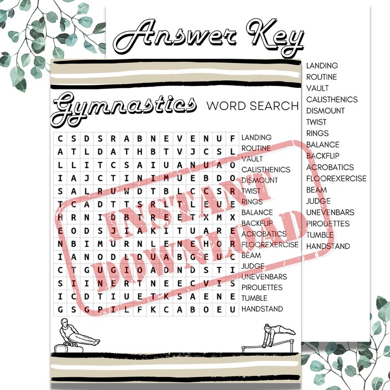 Gymnastics Word Search Puzzle Game, Etsy