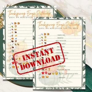 Thanksgiving Emoji Pictionary, Printable Thanksgiving Emoji Pictionary ...