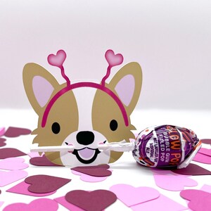 Pembroke Welsh Corgi, Lollipop Valentine Holder, Cards set, Corgi Valentine Card, Valentines Card Kits, Valentines Cards for Kids Classroom