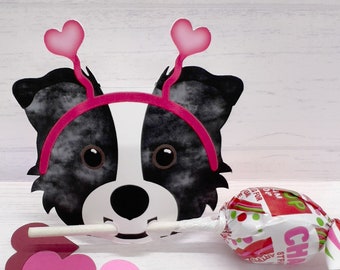 Lollipop Valentine Holder, Valentines Card Kits, Cards for Kids Border Collie Valentines day, cards for Kids, Valentines Exchange for Kids