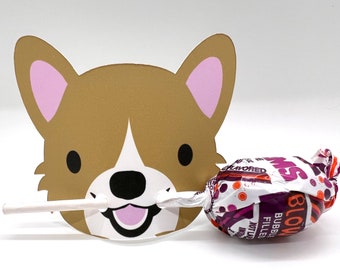 Lollipop holder, Corgi Birthday Party, Card Sets, Gift Tags, Party Favors for School, Card Kits for Kids, Corgi Party Favor, Candy Holder