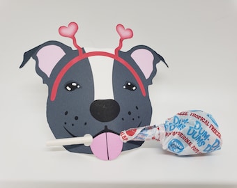 Lollipop Valentine Holder, Card Sets for Kids, Valentine Card Exchange for Classroom, Staffordshire Terrier, Kids Valentine Cards for School