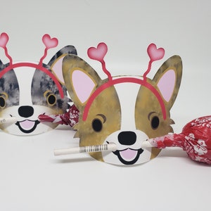 Cardigan Welsh Corgi, Lollipop Valentine Holder, Cards Set for Kids, Corgi Valentine Card, Party Favor, Valentines Card for Kids Classroom image 8