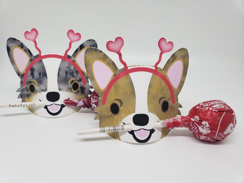 Cardigan Welsh Corgi, Lollipop Valentine Holder, Cards Set for Kids, Corgi Valentine Card, Party Favor, Valentines Card for Kids Classroom image 8