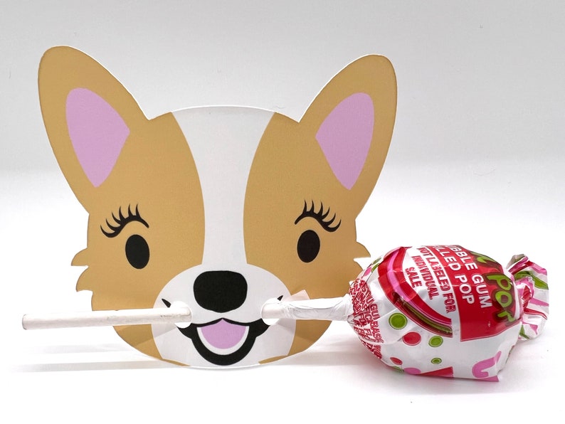 Lollipop holder, Corgi Birthday Party, Card Sets, Gift Tags, Party Favors for School, Card Kits for Kids, Corgi Party Favor, Candy Holder image 10