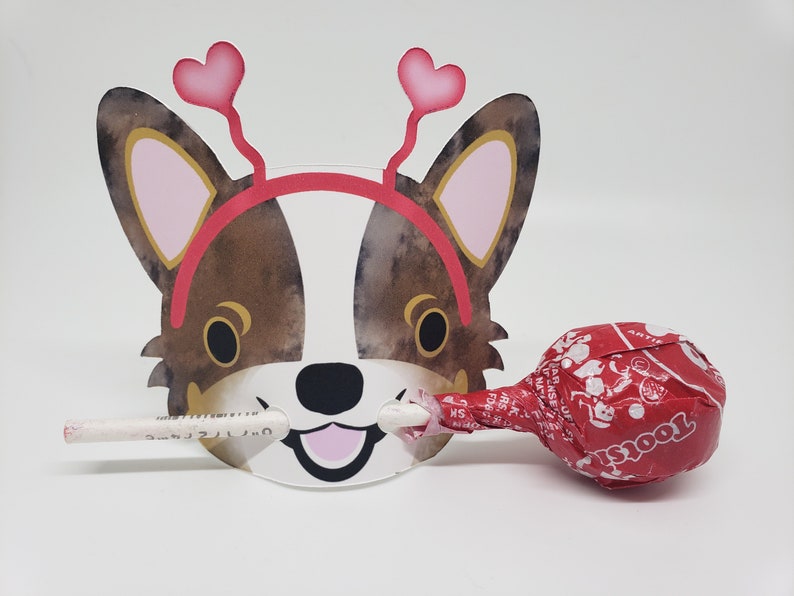 Cardigan Welsh Corgi, Lollipop Valentine Holder, Cards Set for Kids, Corgi Valentine Card, Party Favor, Valentines Card for Kids Classroom image 5