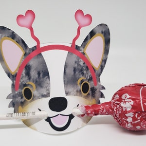 Cardigan Welsh Corgi, Lollipop Valentine Holder, Cards Set for Kids, Corgi Valentine Card, Party Favor, Valentines Card for Kids Classroom image 1