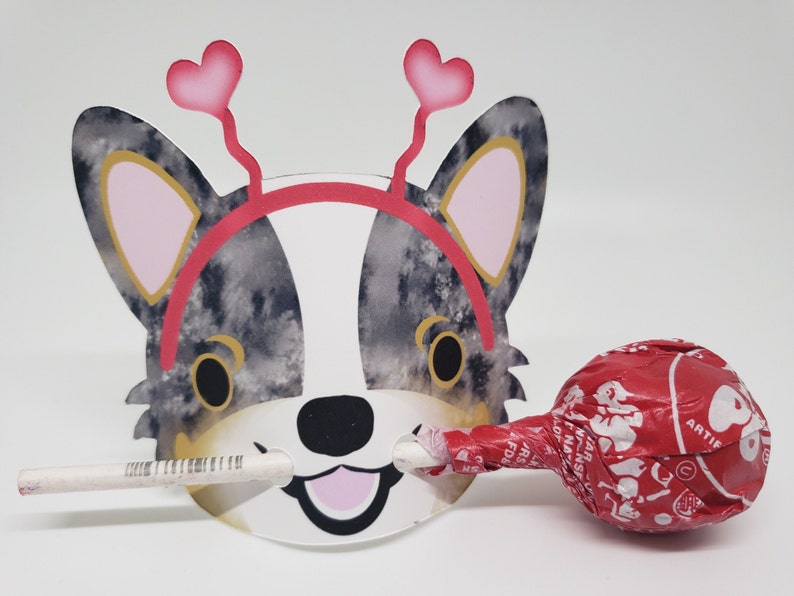 Cardigan Welsh Corgi, Lollipop Valentine Holder, Cards Set for Kids, Corgi Valentine Card, Party Favor, Valentines Card for Kids Classroom image 1