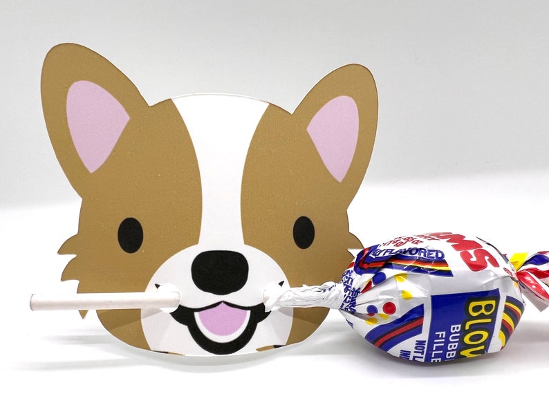 Lollipop holder, Corgi Birthday Party, Card Sets, Gift Tags, Party Favors for School, Card Kits for Kids, Corgi Party Favor, Candy Holder image 6