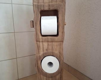 WC set, toilet paper holder, oak beam, wooden beam, decorative column, half-timbered design, sculpture, stele, unique piece, wooden bathroom furniture
