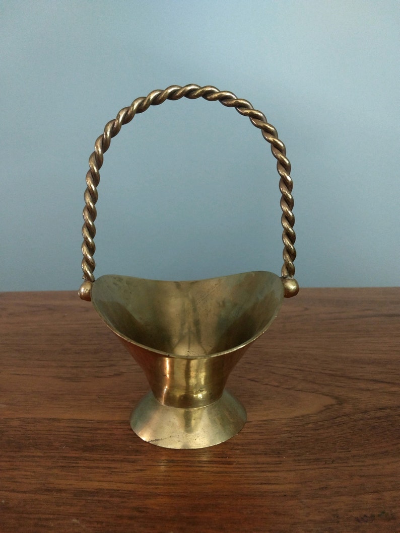 Vintage Brass basket/ Braided handle basket Etsy