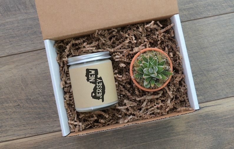 Missing Home State Homesick Gift Moving New Jersey Personalized Soy Candle and Succulent Gift Box Missing You College Student