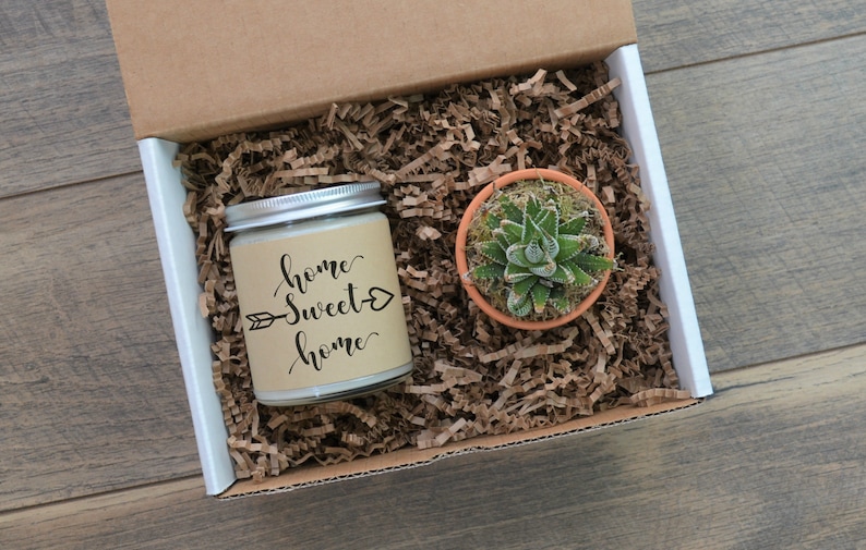 Home Sweet Home Succulent Gift Box Housewarming Gift New Home Gift Scented Soy Candle Gift| Best Friend Gift Realtor Gift Box