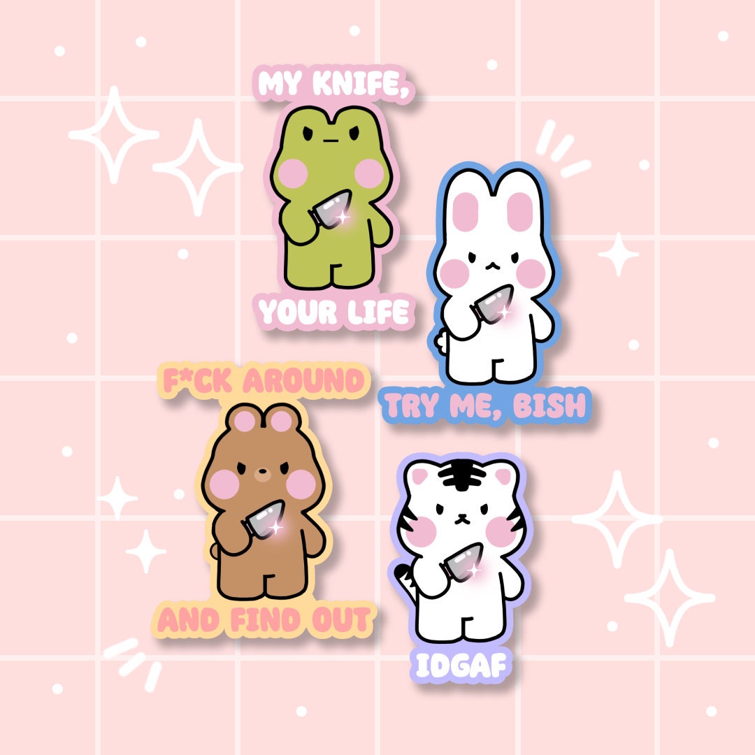 Kawaii Animal Funny Saying Stickers | Vinyl Die-cut Stickers | Laptop Stickers | Water Bottle Sticker | Fun Stickers