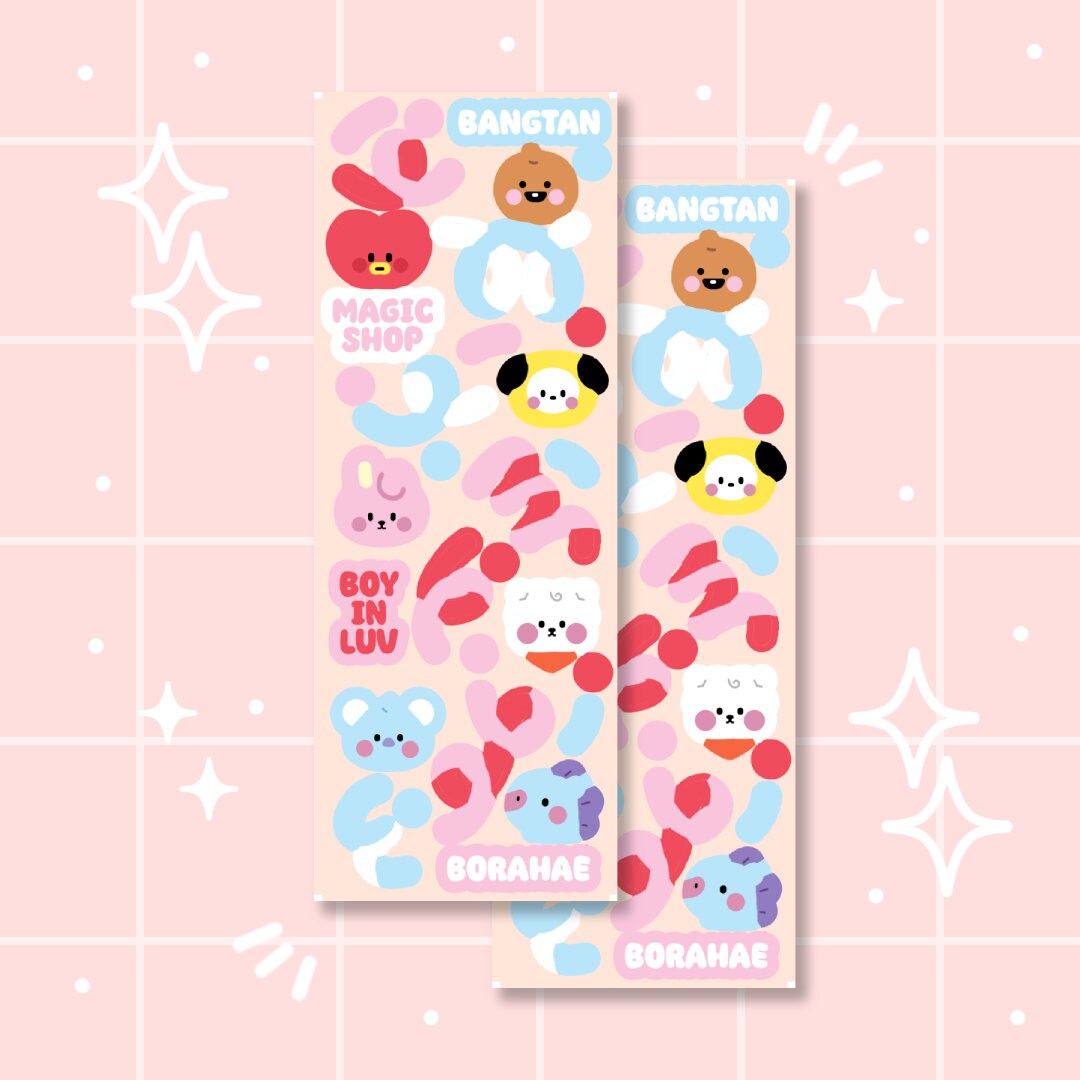 Kawaii BTS BT21 Deco Sticker Sheet | Vinyl Kiss-cut Stickers | Deco ...