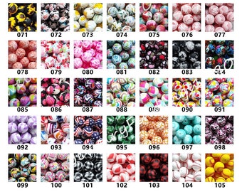 Wholesale Flower Print Silicone Beads, Baseball/American Football/Soccer Print Silicone Beads, Bulk 12/15mm Round Beads, Charm Beads