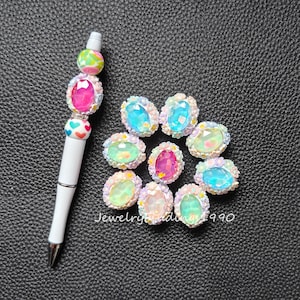 Flower Polymer Clay Fancy Beads,Oval Gem Faceted Beads,Floral Beads For Pen