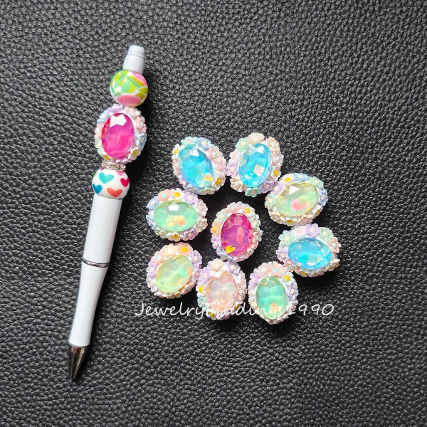 Flower Polymer Clay Fancy Beads,Oval Gem Faceted Beads,Floral Beads For Pen