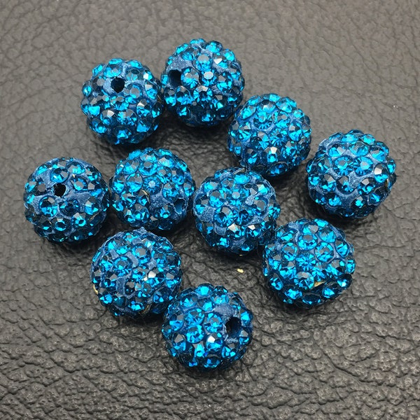 AAA Grade 20/50 Pcs/Lot paon bleu Micro pavé argile Disco perles entretoise, diamant perle/cristal strass perle 10 MM