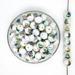 16mm Christmas Trees Print Acrylic Beads,Loose Jewelry Beads,Gumball Beads,Iridescent Bubblegum Beads