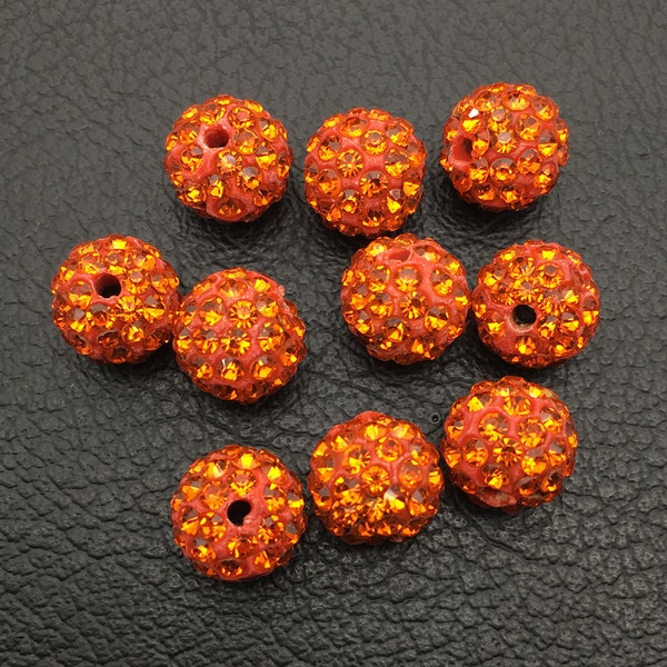 Handmade Orange Color  Beads 10mm Disco Ball Beads Polymer Clay Beads Micro Pave Crystal Rhinestone Bracelet Jewelry Supplies