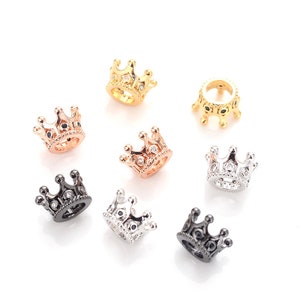 5Pcs/Lot Crown Beads Jewelry, Micro Pave White/Black Cubic Zirconia Copper Spacer Beads Bracelet Craft Jewelry, CZ Crown Beads, DIY Necklace