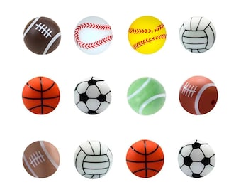 Baseball/Volleyball/Basketball/American Football/Tennis/Soccer Silicone Beads, 15mm Round Silicone Beads, Sports Silicone Bead, Focal Bead