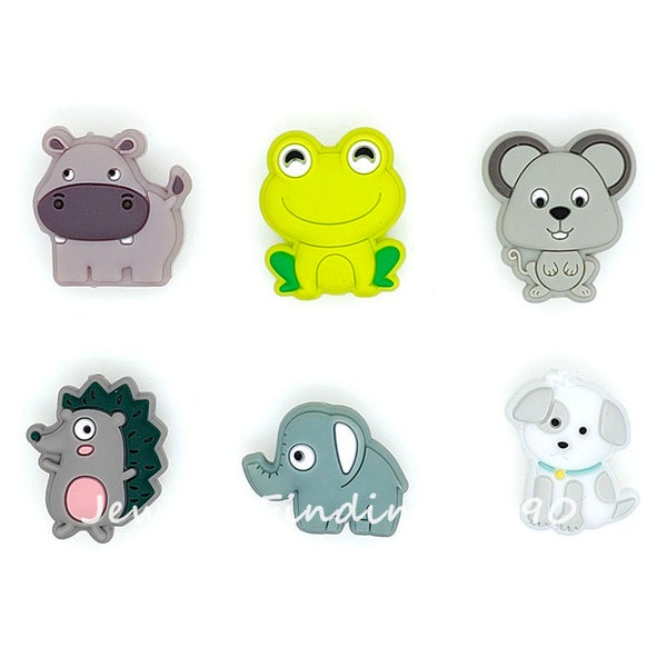 Animal Silicone Beads, Hippo/Hedgehog/Dog/Elephant/Frog/Mouse Silicone Focal Beads, Charm Beads, Jewelry Making