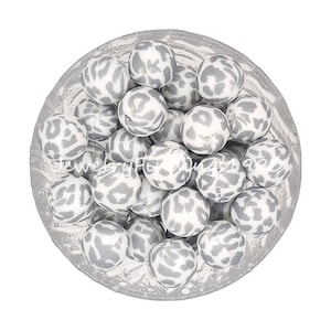 Grey Leopard Print Beads, Leopard Silicone Beads, Round Silicone Print Beads, DIY Women Car Hanging Bag Charm Keyring, #110
