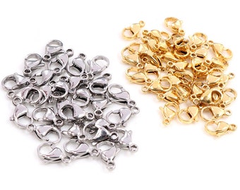 20-100Pcs 10*5mm Wholesale Necklace Clasp Hooks, Stainless Steel Gold Plated Lobster Clasp, Rhodium Claw Clasps,Jewelry Findings