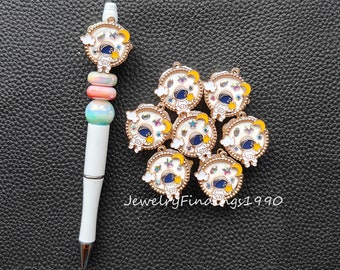 Emaille Spaceman Fancy Beads, Moon Star Metal Charm Focal Beads, Polymer Clay Gem Kralen voor Pen