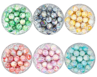 16mm Bubblegum Beads, Round Resin Beads, Imitation Pearls Beads, Iridescent Acrylic Beads