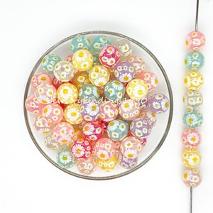 16mm Daisy Print Bubblegum Acrylic Beads ,Gumball Beads,Loose Beads,UV Iridescent Beads