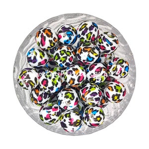 Colorful Leopard Print Silicone Beads, Print Beads, 12/15mm Silicone Beads, Jewelry Making, Round Beads, Loose Beads, Wholesale Beads, #07