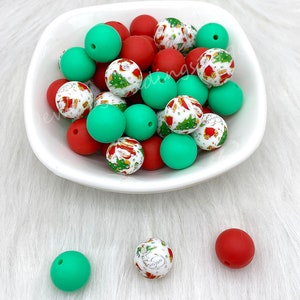 Round Loose Beads, Craft Supplies, 12/15mm Silicone Beads, 20-100Pcs Wholesale Beads, Mix Christmas Print Silicone Beads, DIY Craft