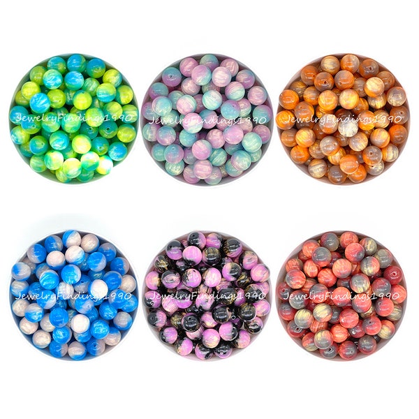 16mm Glitter Beads, Pearlescent Bubblegum Beads, Round Acrylic Loose Beads, Gumball Beads