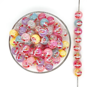 16mm Best Teacher Print Gumball Beads,Bubblegum Acrylic Beads,Teacher Beads,Iridescent Beads