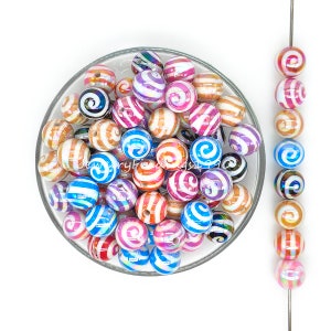 Mixed Color Swirl Acrylic Bubblegum Beads,16/20mm Round Resin Beads,Gumball Beads,Iridescent Beads