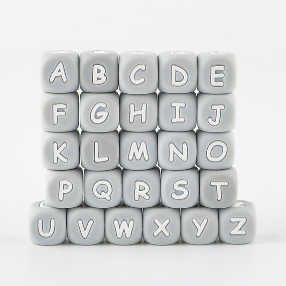 Grey 12mm Alphabet Silicone Beads Soft Silicone Beads 