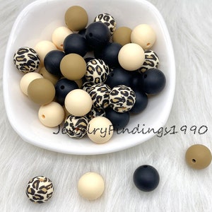 12/15mm Mixed Color Beads, Yellow Leopard Print Silicone Beads, Bulk Silicone Beads, 20/50/100Pcs Round Silicone Beads, Jewelry Loose Beads