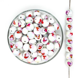Perline acriliche con stampa a cuore sciolte, perline Bubblegum da 16 mm, perline grosse, perline di San Valentino